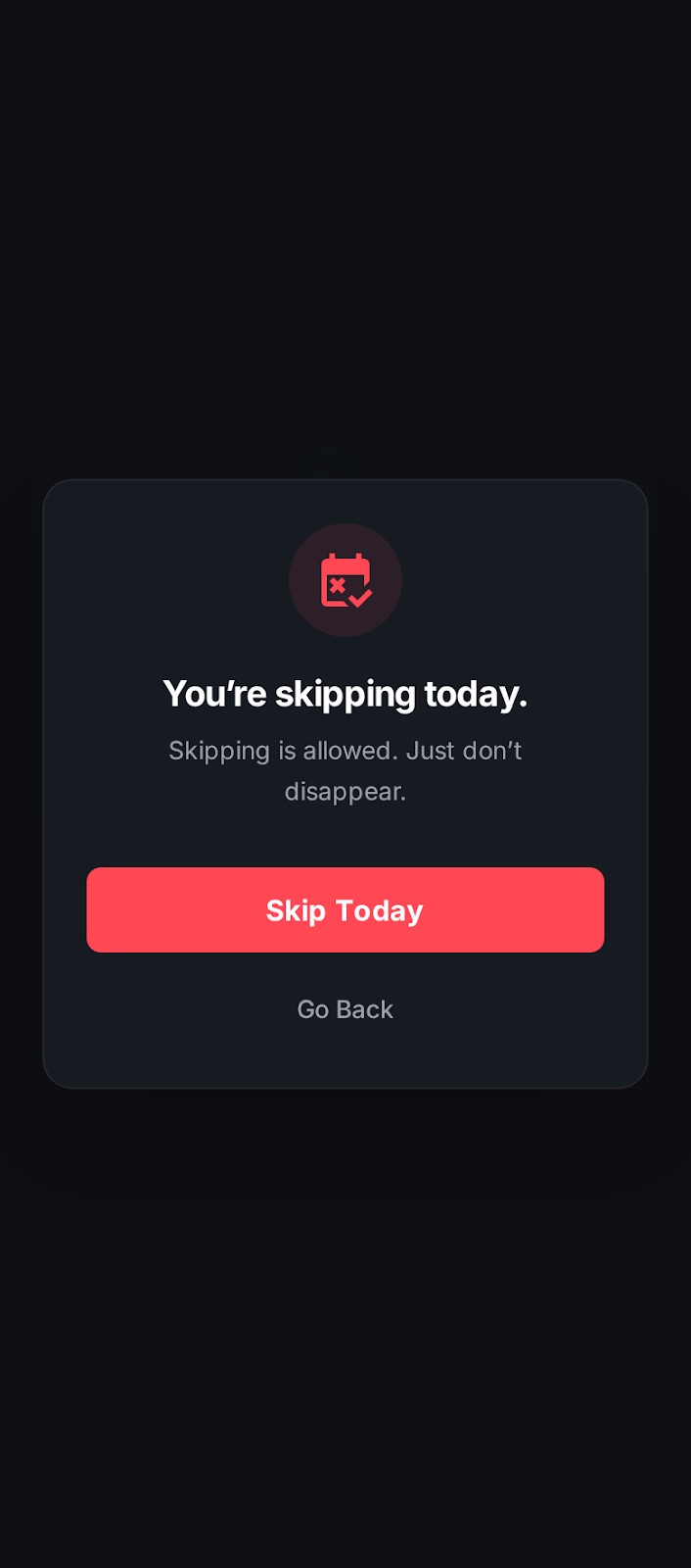 Skip day confirmation dialog